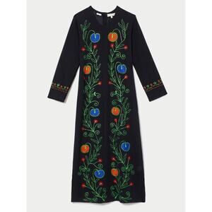 Suzie Kondi Black Cotton Ios Caftan Embroidered Gauze Medium